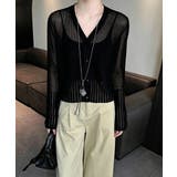 ブラック | シアーカーディガン透かし編みニットトップ | Miniministore