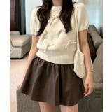 アイボリー | リボン付きニットトップスクルーネック夏服 | Miniministore