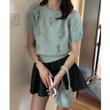 ミント | リボン付きニットトップスクルーネック夏服 | Miniministore