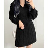 ブラック | ニットワンピース ケーブル編みミニワンピ | SUNSHINE CLOSET