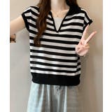 ボーダー柄サマーニット フレンチスリーブ | Miniministore | 詳細画像3 