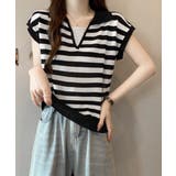 ボーダー柄サマーニット フレンチスリーブ | Miniministore | 詳細画像4 