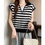 ボーダー柄サマーニット フレンチスリーブ | Miniministore | 詳細画像5 