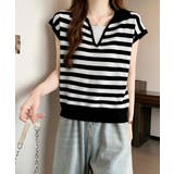 ボーダー柄サマーニット フレンチスリーブ | Miniministore | 詳細画像6 