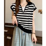 ボーダー柄サマーニット フレンチスリーブ | Miniministore | 詳細画像7 