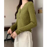 Vネックリブニットトップス ハーフボタン | Miniministore | 詳細画像12