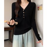 Vネックリブニットトップス ハーフボタン | Miniministore | 詳細画像5