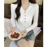 Vネックリブニットトップス ハーフボタン | Miniministore | 詳細画像7