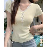 リボンレース付きリブニット Vネック夏服 | Miniministore | 詳細画像1