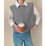 ケーブル編み ニットベスト バックボタン | Miniministore | 詳細画像2 