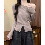ワンショルダーニットトップス裾ボタン秋服 | Miniministore | 詳細画像10