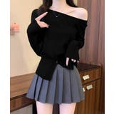 ワンショルダーニットトップス裾ボタン秋服 | Miniministore | 詳細画像5