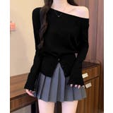 ワンショルダーニットトップス裾ボタン秋服 | Miniministore | 詳細画像6