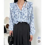 フリル花柄シャツブラウス リボンタイ付き | Miniministore | 詳細画像1 