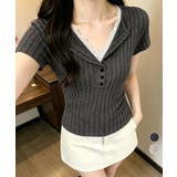 レースドッキングヘンリーネックリブトップ | Miniministore | 詳細画像1 