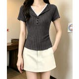 レースドッキングヘンリーネックリブトップ | Miniministore | 詳細画像2 