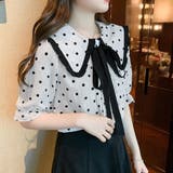 ホワイト | ドット柄 ボウタイブラウス レディース夏 | Miniministore
