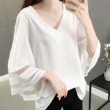 ホワイト | Vネック シャツブラウス レディース夏服 | ANGELCLOSET
