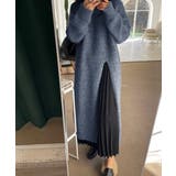 ブルーグレー | ニットワンピース 秋冬 ディープスリット | Miniministore