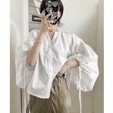 ホワイト | ランタンスリーブシャツブラウスレディース | Miniministore