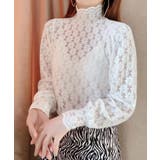 ホワイト | 微起毛 ハイネックレースブラウス 春秋冬 | Miniministore