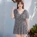 ブラック | 小花柄 ぽっちゃり水着 大きいサイズ温泉 | Miniministore
