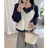 アイボリー | ドット柄ビスチェレイヤード風ブラウス長袖 | Miniministore