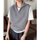 グレー | ハーフジップ ニットベストスタンドカラー | Miniministore