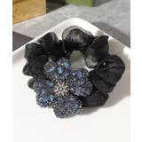 ブラック | ビジューフラワーシュシュキラキラヘアゴム | Miniministore
