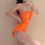 オレンジ | 韓国風ワンピース水着体型カバー大人可愛い | Miniministore