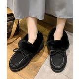 ブラック | モカシン レディース ボアローファー冬靴 | ANGELCLOSET