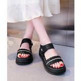 ブラック | 厚底サンダル レディースギャザーサンダル | Miniministore