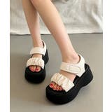 オフホワイト | ボリュームソールスポサン フリルサンダルスタイルアップ プラットフォームスポーテ… | SUNSHINE CLOSET