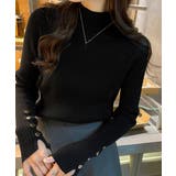 ブラック | ボトルネック ニットトップス 袖口ボタン | Miniministore