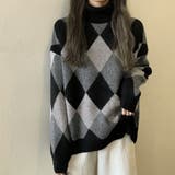グレー | タートルネックニットトップス アーガイル | Miniministore