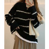 ブラック | ボーダーニットセーター レディース 長袖 | Miniministore