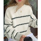 オフホワイト | ボーダーニットセーター レディース 長袖 | Miniministore