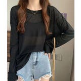 ブラック | シアートップス重ね着クルーネックTシャツ | ANGELCLOSET