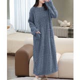 ブルーグレー | フリースワンピースパジャマ 冬レディース | Miniministore