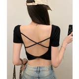 ブラック | 背中開きカップ付き半袖Tシャツクロップド | Miniministore