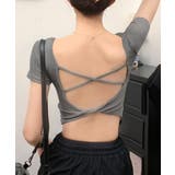グレー | 背中開きカップ付き半袖Tシャツクロップド | Miniministore