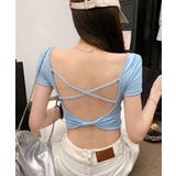 ライトブルー | 背中開きカップ付き半袖Tシャツクロップド | Miniministore
