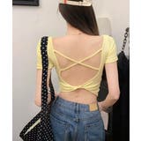 イエロー | 背中開きカップ付き半袖Tシャツクロップド | Miniministore