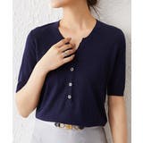 ネイビー | ニットトップス 半袖Vネックサマーニット | SUNSHINE CLOSET