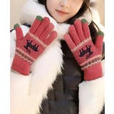 レッド系(ピンク寄り) | トナカイ柄手袋タッチパネル対応ニット手袋 | Miniministore