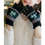 ブラック | 裏起毛トナカイ柄手袋タッチパネル対応手袋 | Miniministore