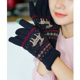 ネイビー | 裏起毛トナカイ柄手袋タッチパネル対応手袋 | Miniministore