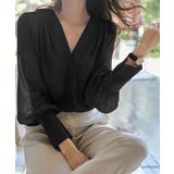 ブラック | シフォンブラウス 通勤シースルートップス | ANGELCLOSET