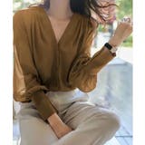 カーキブラウン | シフォンブラウス 通勤シースルートップス | ANGELCLOSET