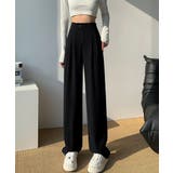 ブラック | ハイウエストスラックス セミワイドパンツ | Miniministore